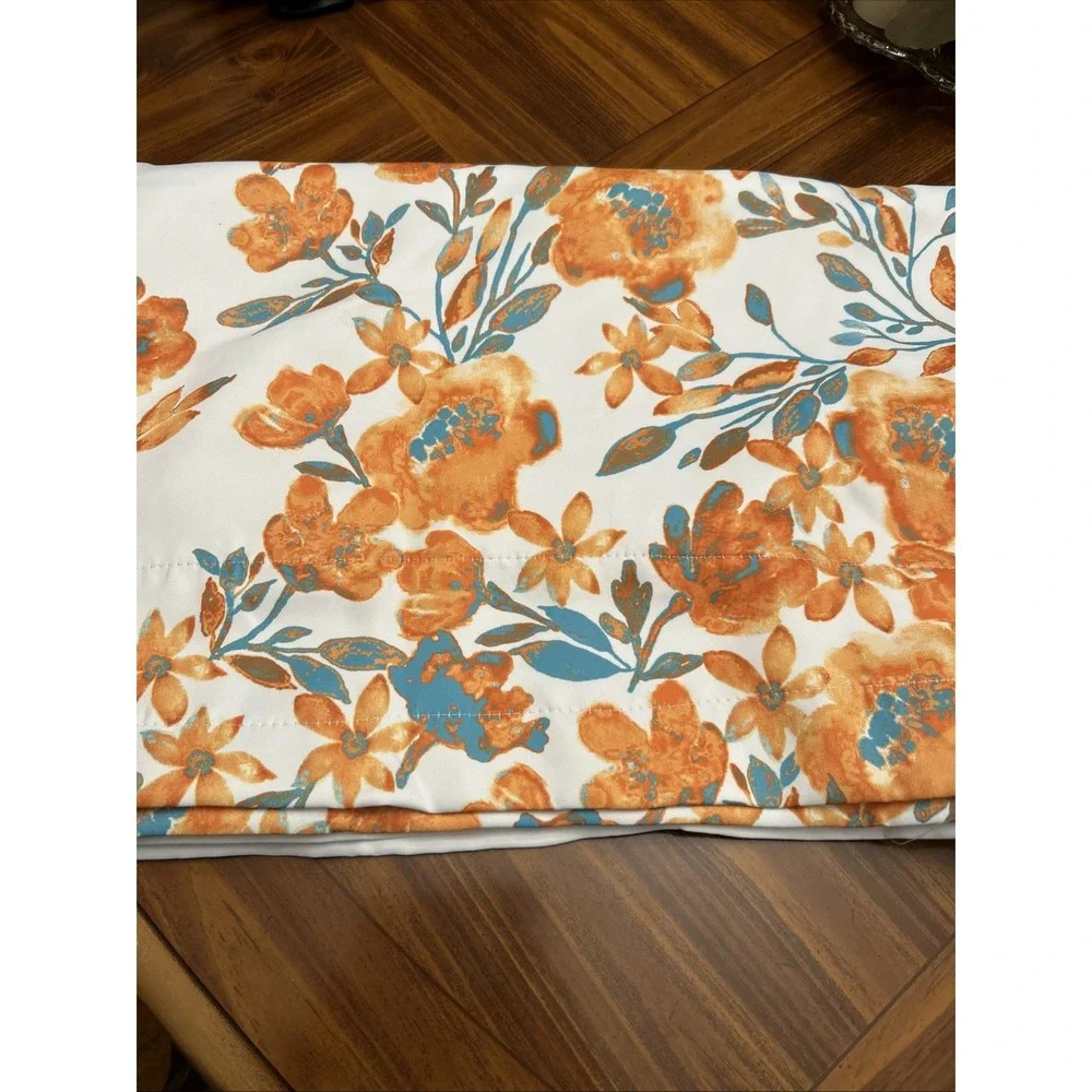 Tropical Floral Orange White Window Treatment Curtains 54‎ X 63 Panels 2